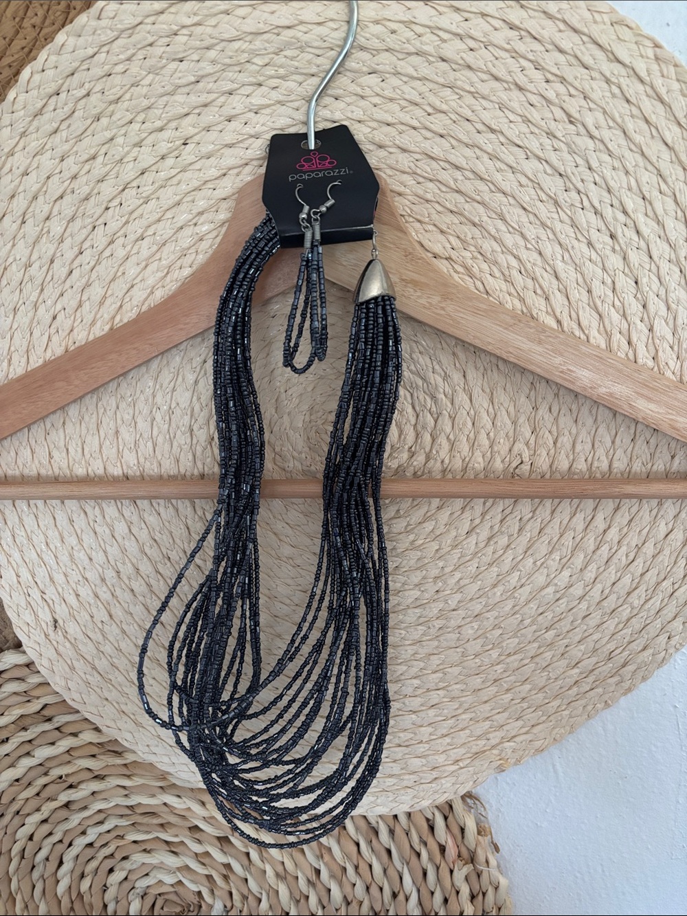 paparazzi Black Multi-Strand Beaded Necklace with Matching Earrings